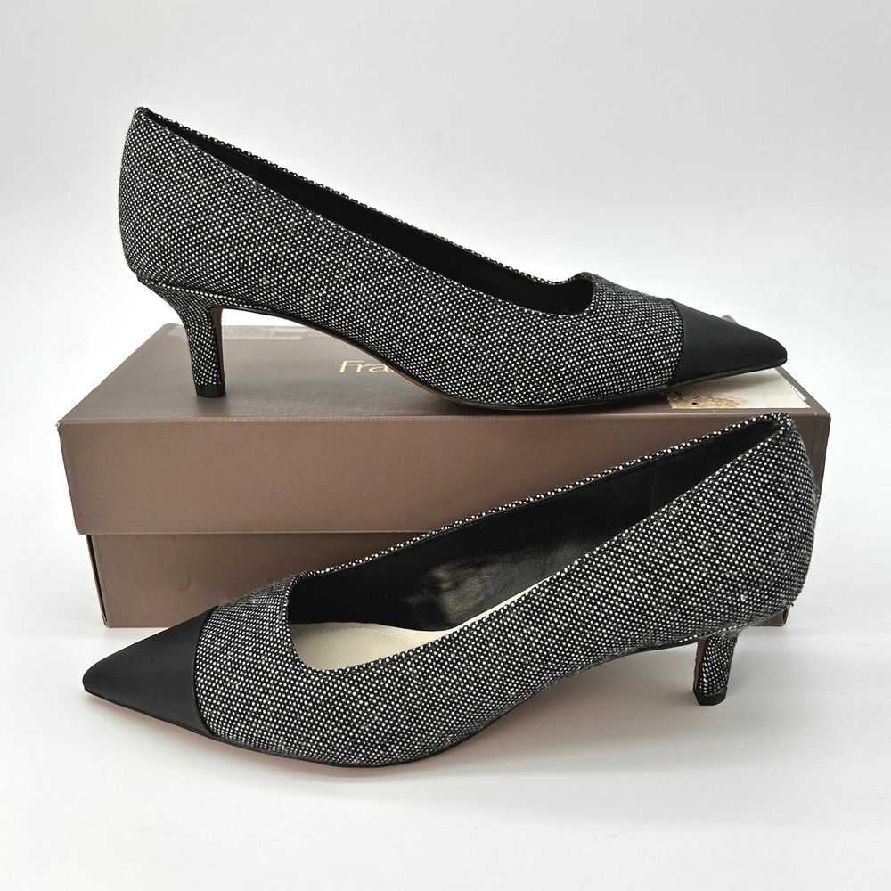 Kitten Heel Pumps Franco Sarto Kristina Womens Size 8 Black White Cap Toe NEW